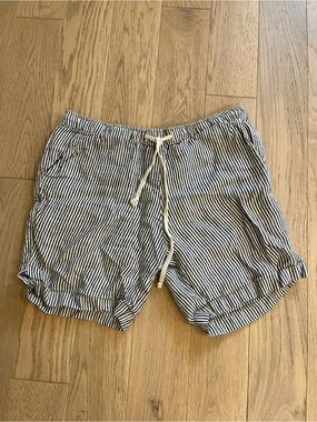 Alex Crane Bo Shorts Men’s M Linen Blue White Stripe Drawstring